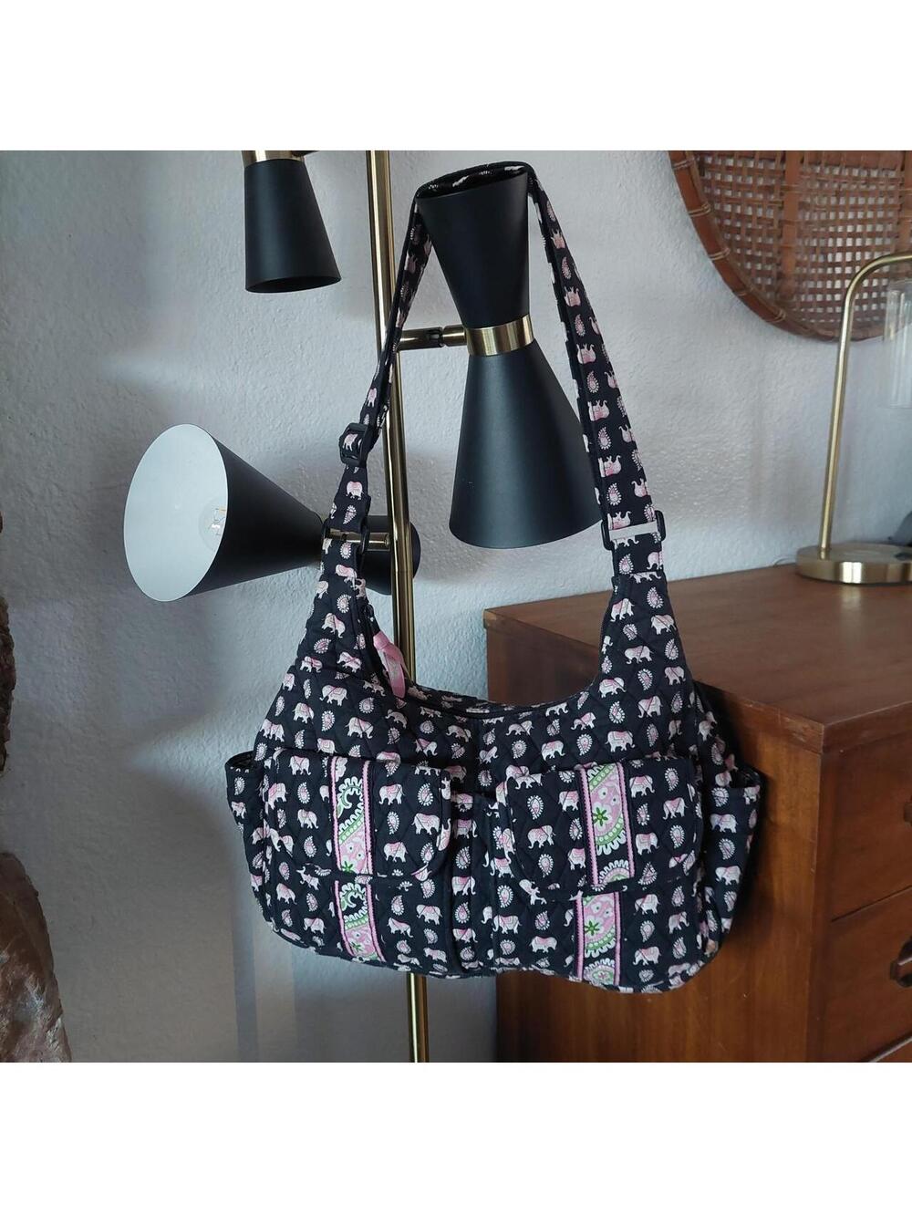 Vera Bradley Pink Elephants Cargo Sling Hobo Crossbody Bag